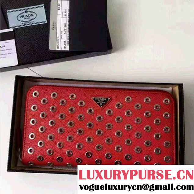 Prada Saffiano Leather Wallet With Metal Details 1ML506 Red 2016 (2A016-6051601 )