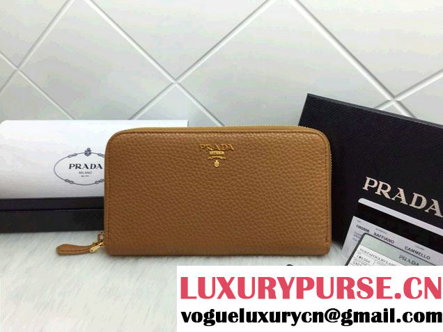 Prada Clemence Leather Zip-Around 1M0506 Wallet Khaki