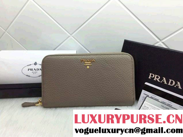 Prada Clemence Leather Zip-Around 1M0506 Wallet Gray