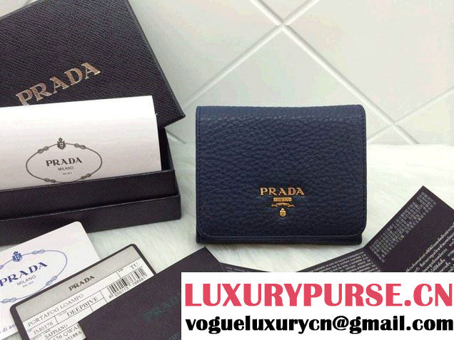 Prada Clemence Leather Wallet 1M0176 Dark Blue