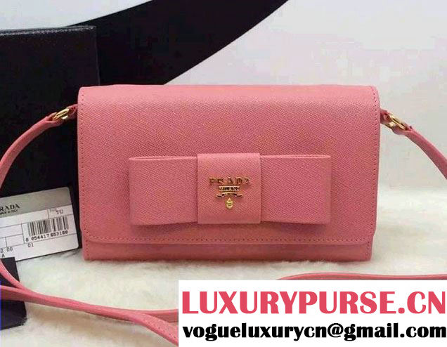 Prada Saffiano Leather Bow Wallet with Shoulder Strap 1M1437 Pink 2015/2016