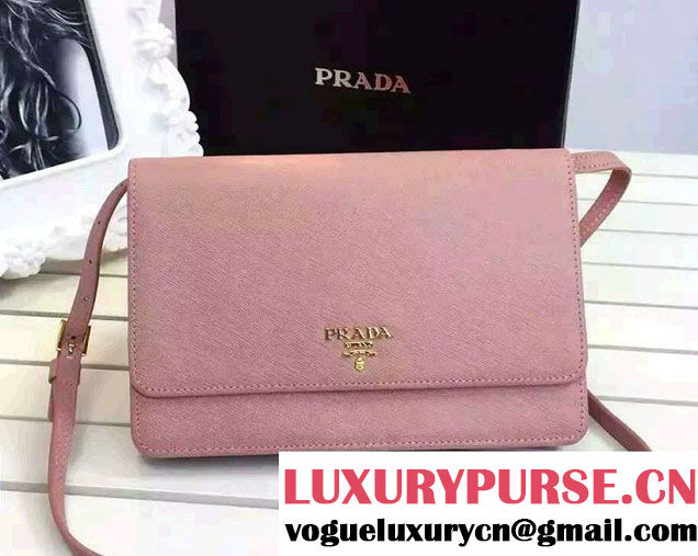 Prada Saffiano Leather Wallet with Shoulder Strap 1M1361 Light Pink