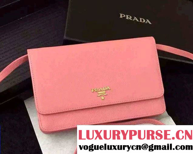 Prada Saffiano Leather Wallet with Shoulder Strap 1M1361 Pink