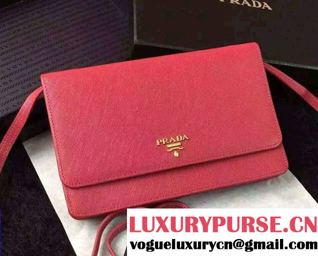 Prada Saffiano Leather Wallet with Shoulder Strap 1M1361 Red