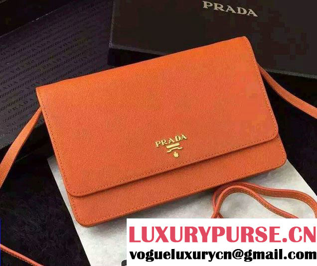 Prada Saffiano Leather Wallet with Shoulder Strap 1M1361 Brick