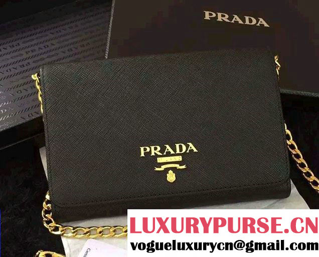 Prada Saffiano Leather Flap Chain Shoulder Wallet 1BP005