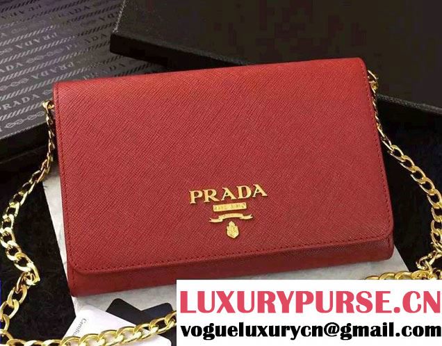 Prada Saffiano Leather Flap Chain Shoulder Wallet 1BP005