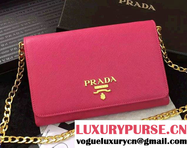 Prada Saffiano Leather Flap Chain Shoulder Wallet 1BP005