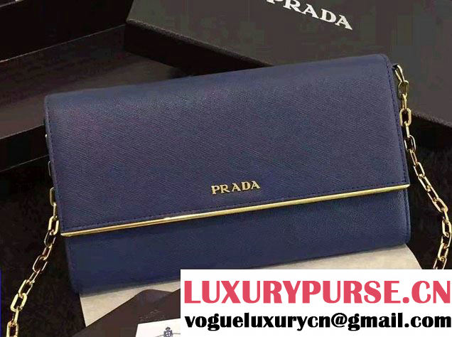 Prada Saffiano Leather Flap Wallet Shoulder Bag 1MT440 Blue 2016