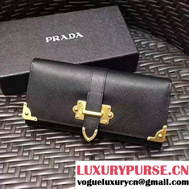 Prada Saffiano Leather Flap Wallet with Metal Details 1MH132 Black 2017 (GYF-7082606 )