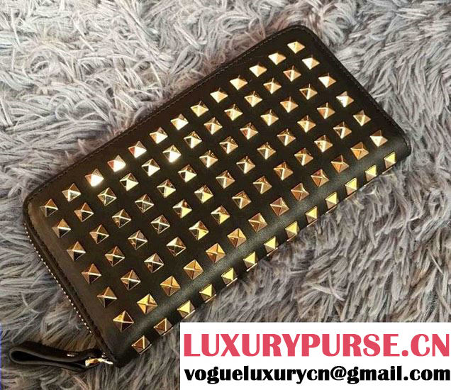 Valentino All Rockstud Zip Continental Wallet Black 2016