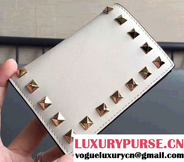 Valentino Calfskin Rockstud Flap Card Holder Wallet