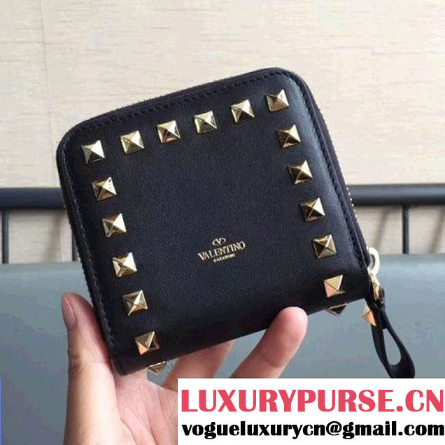 Valentino Rockstud Compact Zip Wallet Black (JD-7090714 )