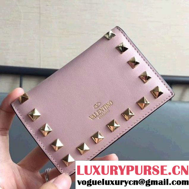 Valentino Compact Rockstud Card Holder Pink (JD-7090703 )