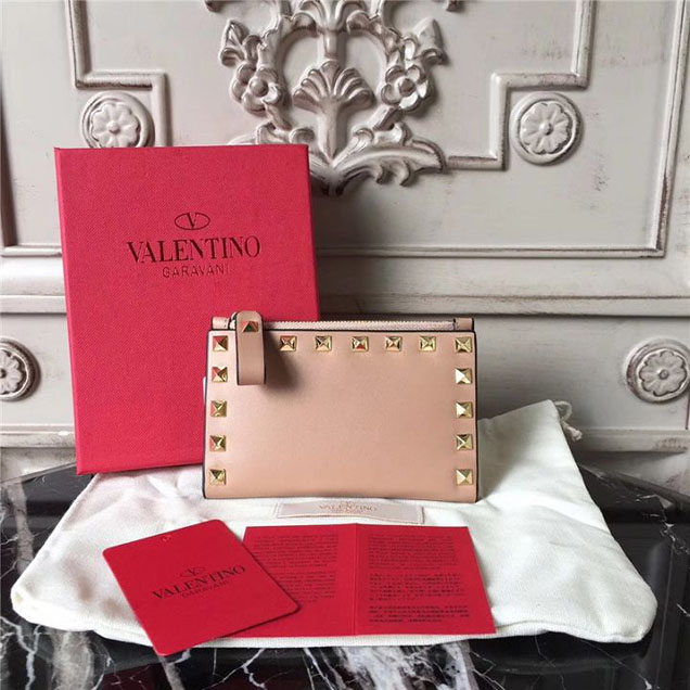 Valentino Garavani Studded Compact Wallet Fall Winter 2017 Collection Tan