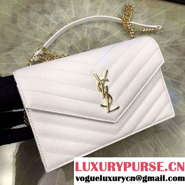 Saint Laurent 393953 Grained Calfskin Monogram Envelope Chain Wallet White 2016 (1A130-6081510 )